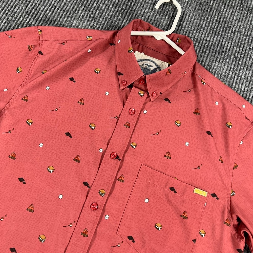RSVLTS Shirt Mens Medium Red Geometric Camping Short Sleeve Button Up Pocket